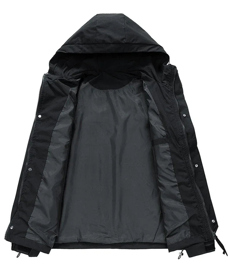 Windbreakers Men Hooded Jacket Zipper Coat Cargo Waterproof Black Bomber Camping Loose Thin Softshell Hooded Hiking Jacket