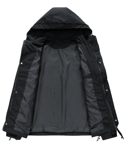 Windbreakers Men Hooded Jacket Zipper Coat Cargo Waterproof Black Bomber Camping Loose Thin Softshell Hooded Hiking Jacket