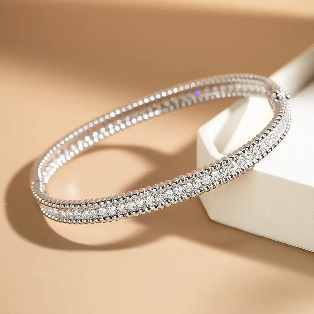 2mm Full Moissanite Bracelets with GRA Certified 100% 925 Sterling Silver Plated 18K Gold Luxury Fine Jewelry Bangle For Women