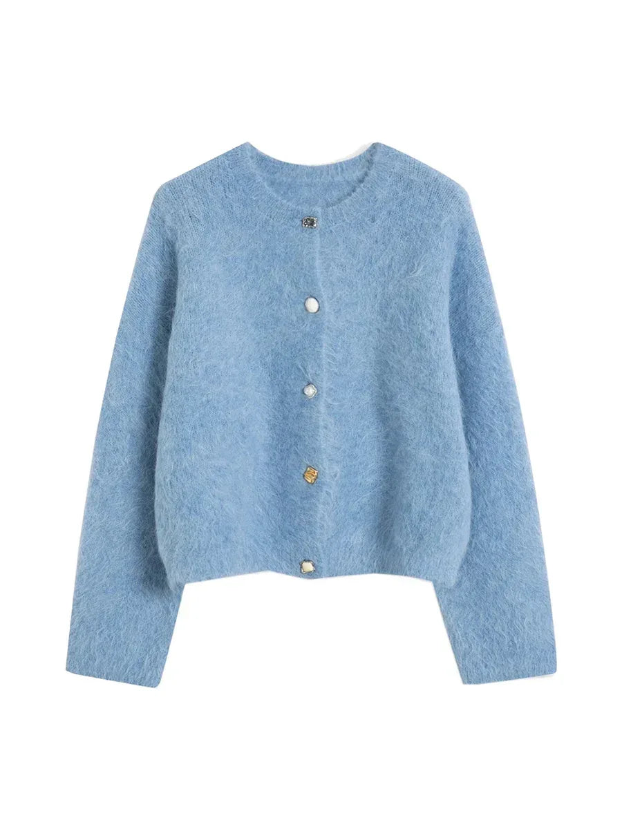 SuyaDream, Women Cardigans, 78%Alpaca, O Neck, Single breasted Solid Sweaters, 2025 Fall Winter Warm Jackets, White, Grey, Pink