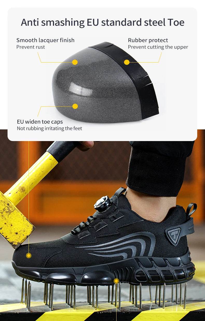 Rotary button new safety shoes for men, anti-impact and anti-piercing work shoes, fashionable men's sports shoes, and safety pro - Montero Milan