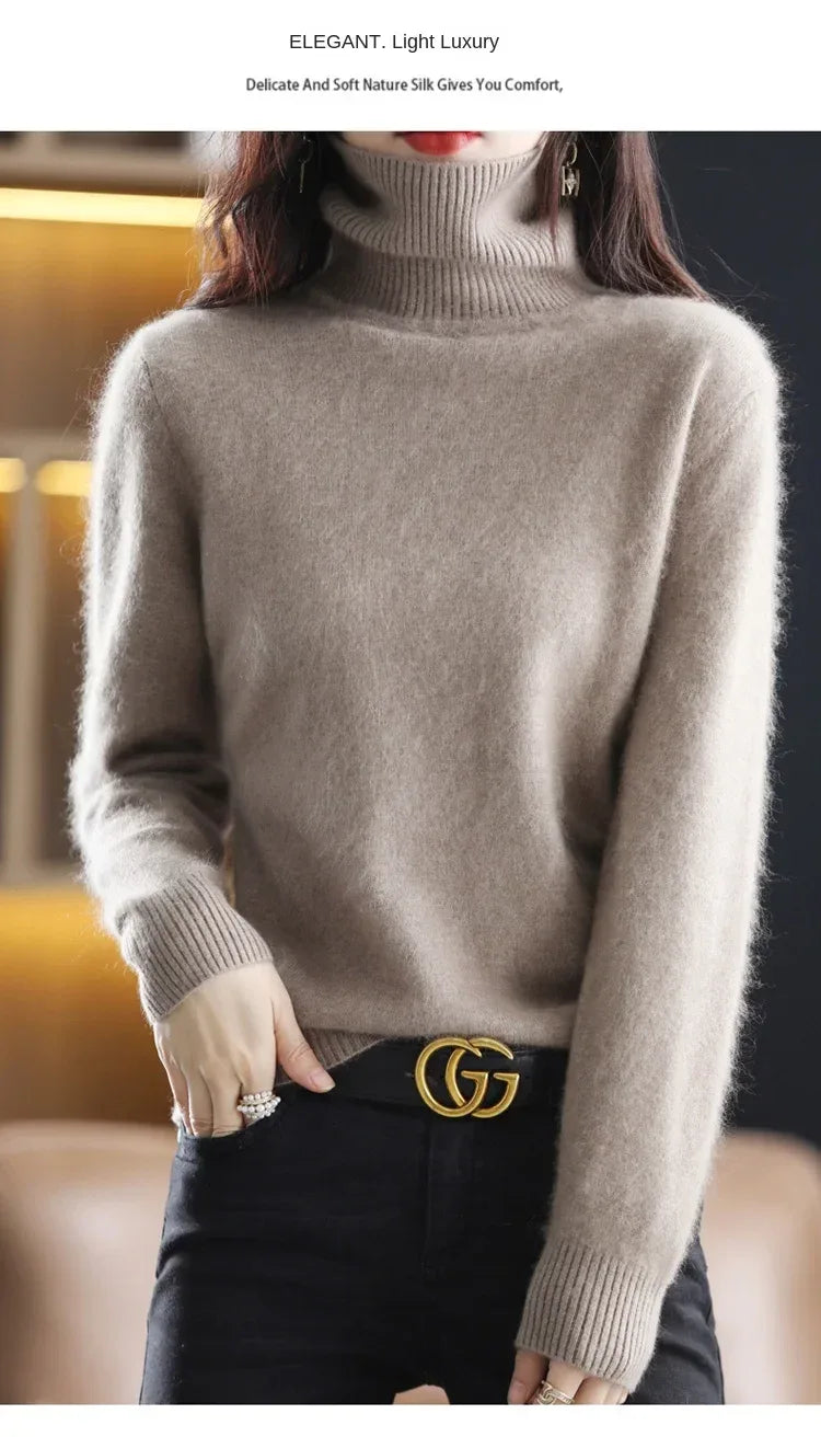 New Women's Clothing For Autumn/Winter 2024 100% Mink Plush Turtleneck Pullover Sweater Ladies Cashmere Sweater Dbr-018
