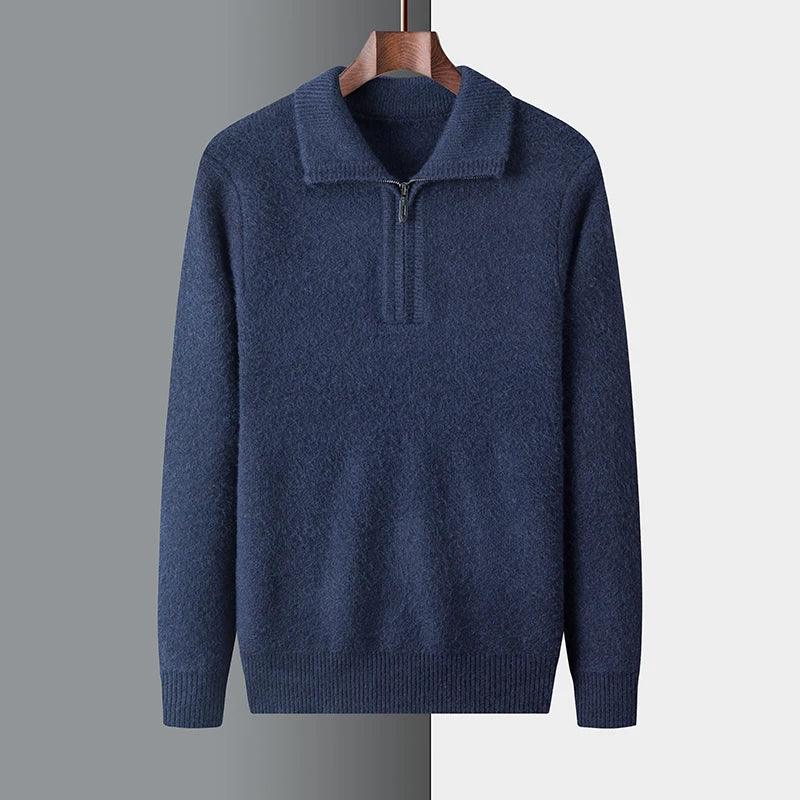 New Men Cashmere Sweater for Warm Comfort Knitted Long Sleeved O-neck Zipper Pullover Alpaca Sweater Male Brand