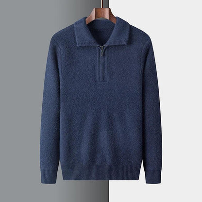 New Men Cashmere Sweater for Warm Comfort Knitted Long Sleeved O-neck Zipper Pullover Alpaca Sweater Male Brand