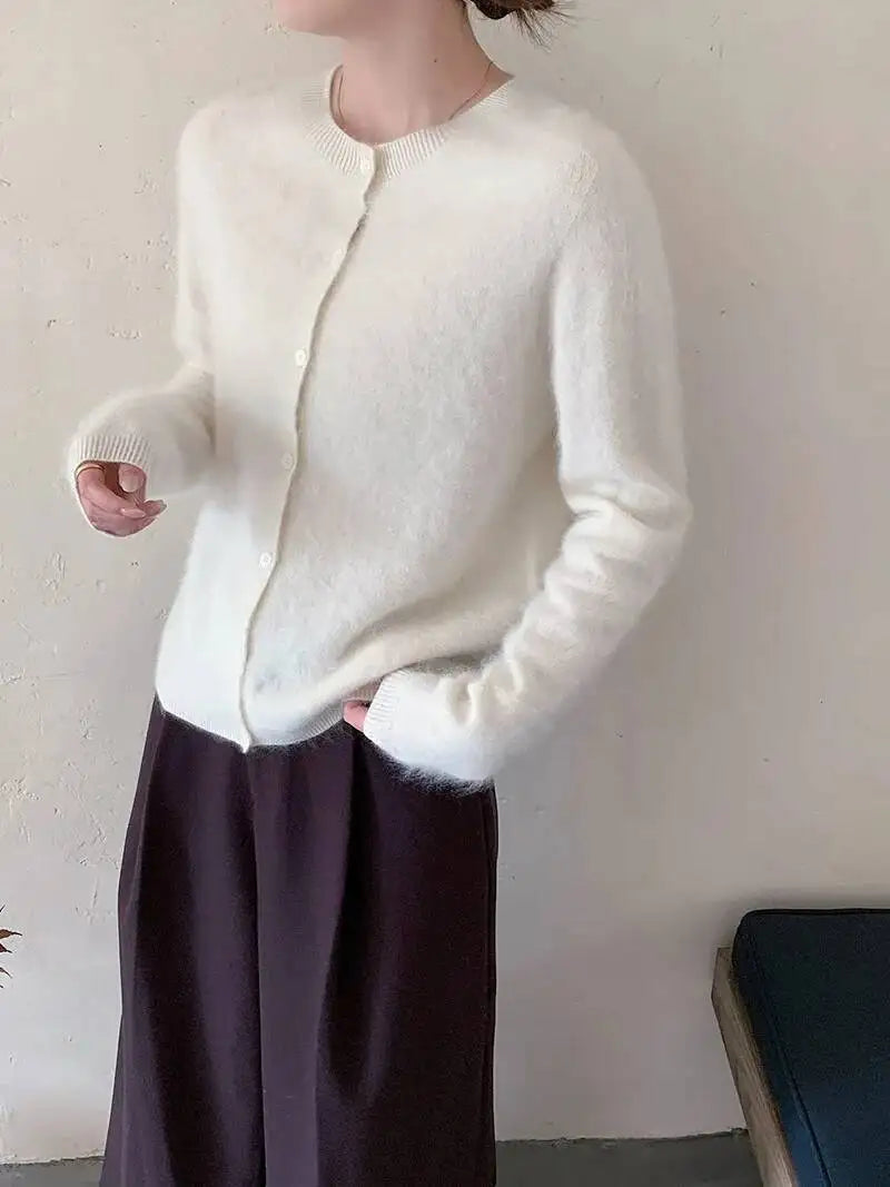Fleece Wool-Cashmere Button Cardigan