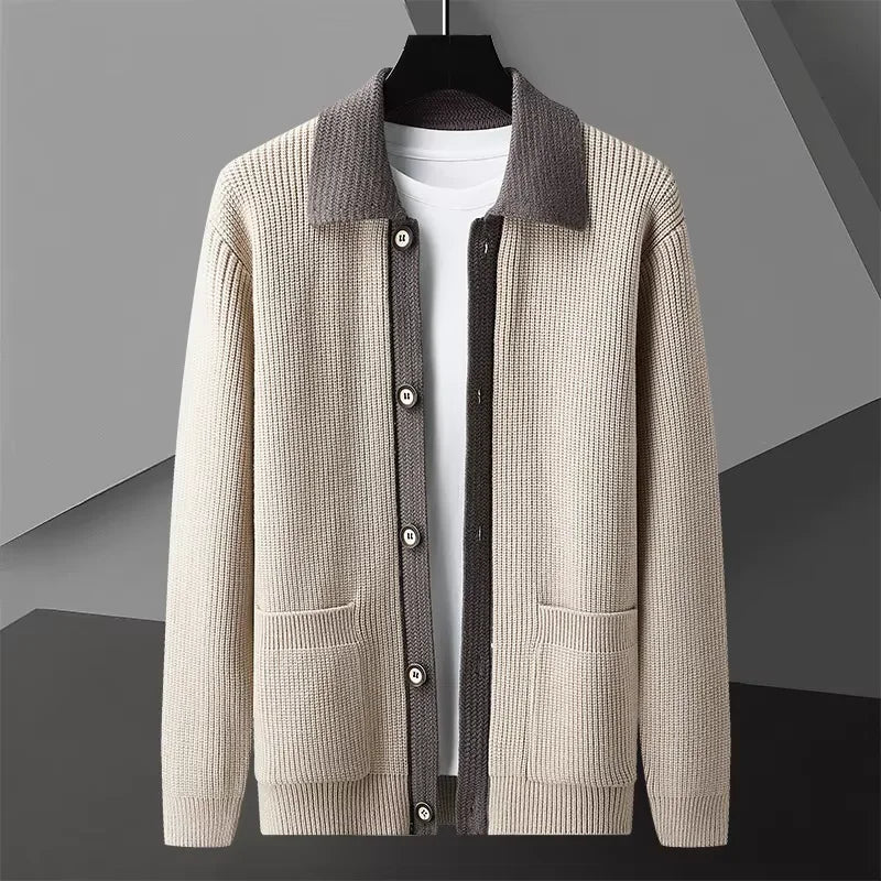 Two-Tone Knit Button Cardigan