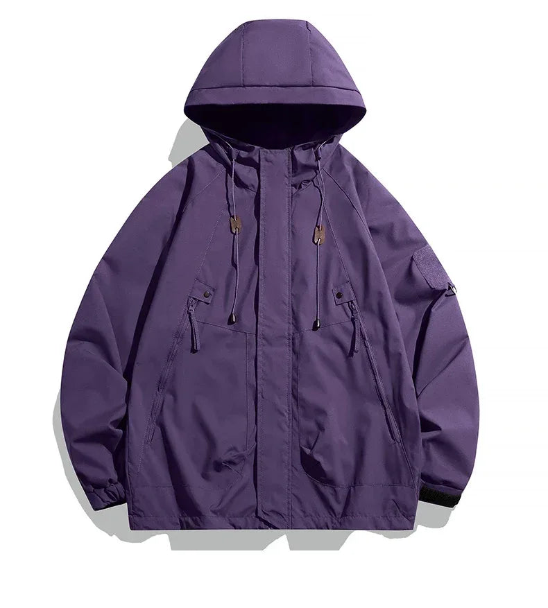 Windbreakers Men Hooded Jacket Zipper Coat Cargo Waterproof Black Bomber Camping Loose Thin Softshell Hooded Hiking Jacket