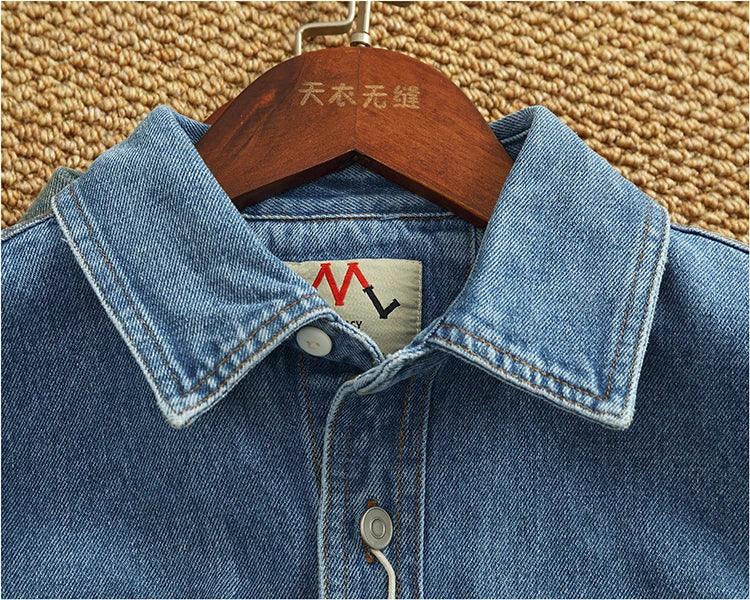 American Casual Men's Long Sve Denim irt Pure Cotton Heavyweight Waed Vintage Workwear Layering irt Jaet
