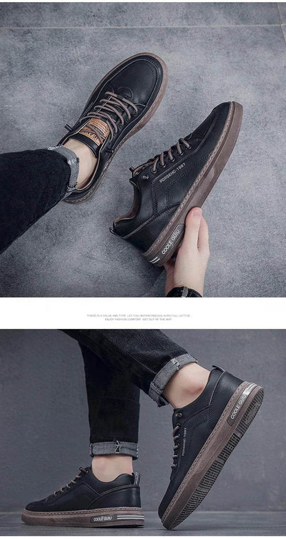 Mens Leather Shoes Fall Fashion Sneakers for Driving Walking Office, Comfortable Men Slip on Skate Flats Non Slip Youth Shoe - Montero Milan