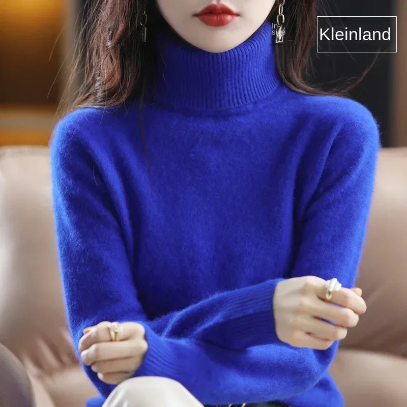 New Women's Clothing For Autumn/Winter 2024 100% Mink Plush Turtleneck Pullover Sweater Ladies Cashmere Sweater Dbr-018