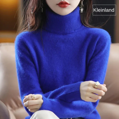 New Women's Clothing For Autumn/Winter 2024 100% Mink Plush Turtleneck Pullover Sweater Ladies Cashmere Sweater Dbr-018