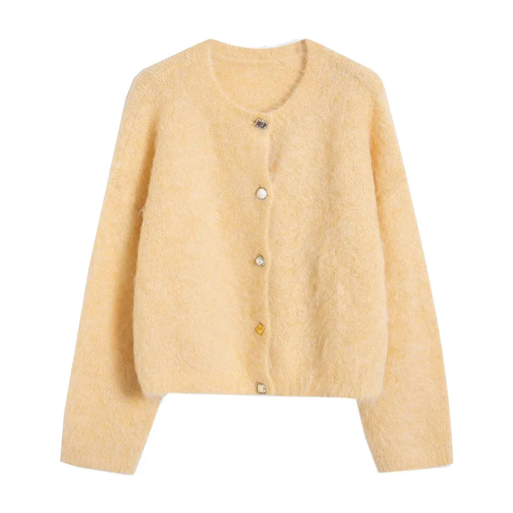 SuyaDream, Women Cardigans, 78%Alpaca, O Neck, Single breasted Solid Sweaters, 2025 Fall Winter Warm Jackets, White, Grey, Pink