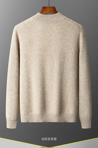 100% Merino Wool Men's Warm Sweater Mock Collar Thickened Zippered Cardigan Autumn Winter New Cashmere Knitted Long Sleeve Tops