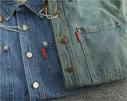 American Casual Men's Long Sve Denim irt Pure Cotton Heavyweight Waed Vintage Workwear Layering irt Jaet