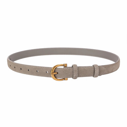 Genuine Leather Suede Women Belt Fashion Skinny Waistband Retro Gold Buckle Brown Belts for Jeans Pants