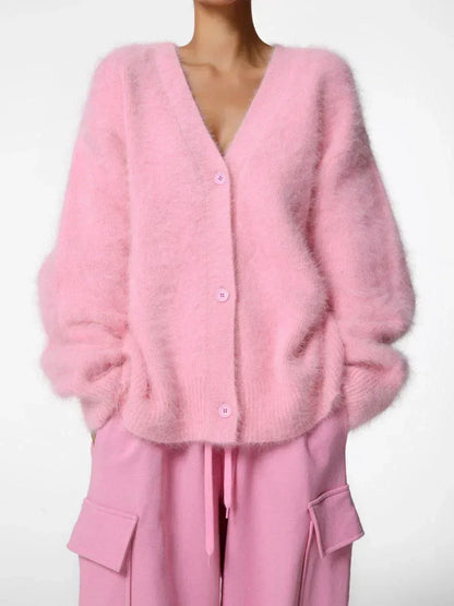 Women's Cardigans Korean Fashion V-neck Sweater Coat Long Sleeve Oversized Sweater Female Buttons Solid Knitted Jacket Women