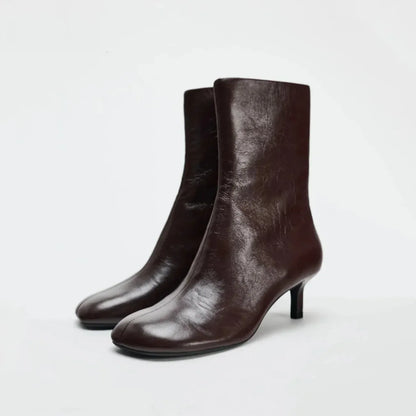 FEDONAS Fashion Women Genuine Leather Thin High Heels Warm Autumn Winter Ankle Boots Round Toe Short Elegant Short Boots Shoes
