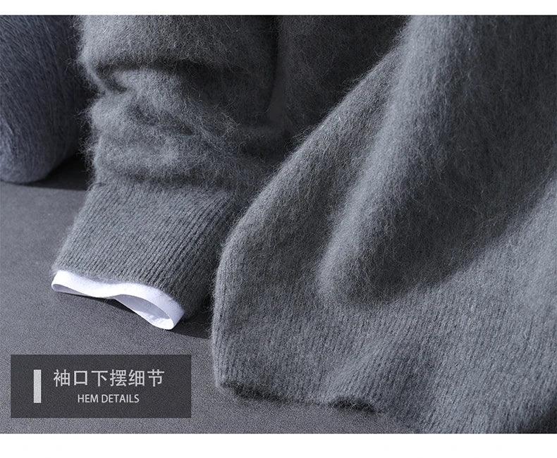 Men's Clothing: 100% Pure Mink Cashmere Knitted Sweater Casual And Loose Large-Sized Hooded Pullover Autumn Winter New Products