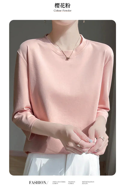 Mercerized Cotton Cropped Sleeve Female Spring And Summer 2023 New Round Neck Loose 100% Cotton Short Sleeve Bottoming T-Shirt