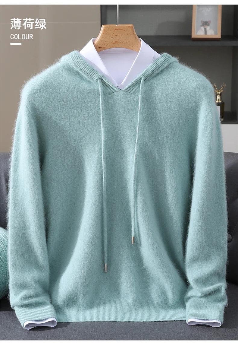 Men's Clothing: 100% Pure Mink Cashmere Knitted Sweater Casual And Loose Large-Sized Hooded Pullover Autumn Winter New Products