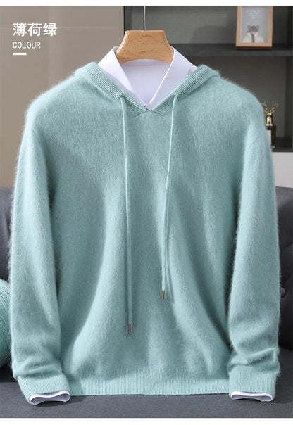 Men's Clothing: 100% Pure Mink Cashmere Knitted Sweater Casual And Loose Large-Sized Hooded Pullover Autumn Winter New Products