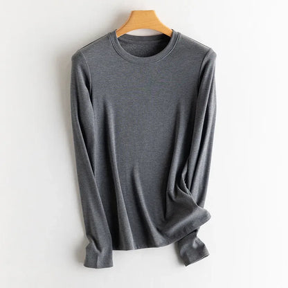 SuyaDream, Women Bottoming T Shirt, Silk Viscose Blend, Long Sleeves, Solid Basic Thermal  Shirt, 2024 Autumn Winter Top