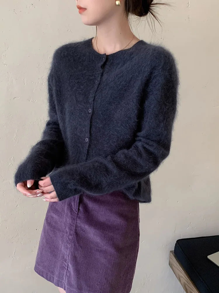 Fleece Wool-Cashmere Button Cardigan