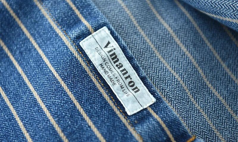Retro Japanese Sle Men's Denim irt Cotton Long Sve Waed Striped Workwear Loose Fit Outerwear Faion Urban Youth
