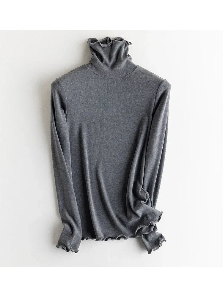 SuyaDream, Women Bottoming T Shirt, Silk Viscose Blend, Long Sleeves, Solid Basic Thermal  Shirt, 2024 Autumn Winter Top