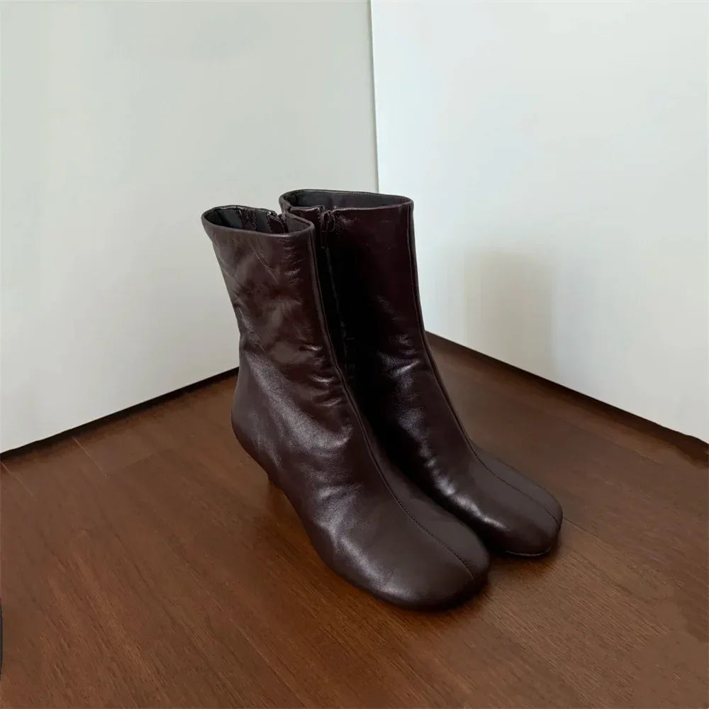 FEDONAS Fashion Women Genuine Leather Thin High Heels Warm Autumn Winter Ankle Boots Round Toe Short Elegant Short Boots Shoes