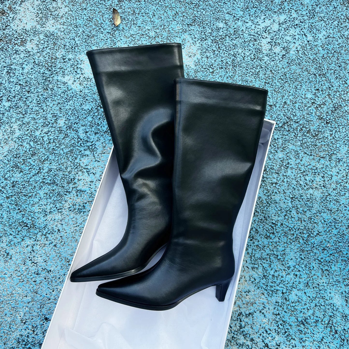 QUTAA Fashion Winter Women Knee High Boots Cow Suede Autumn Shoes Pointed Toe Buckles Chunky High Heels Motorcycle Boots 34-43