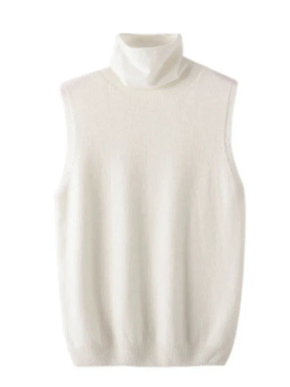 Women 100% Merino Wool Sleeveless Pullovers Turtleneck Sweater Waistcoat Wool Knitwear Spring Autumn Winter Fashion Vest Tops