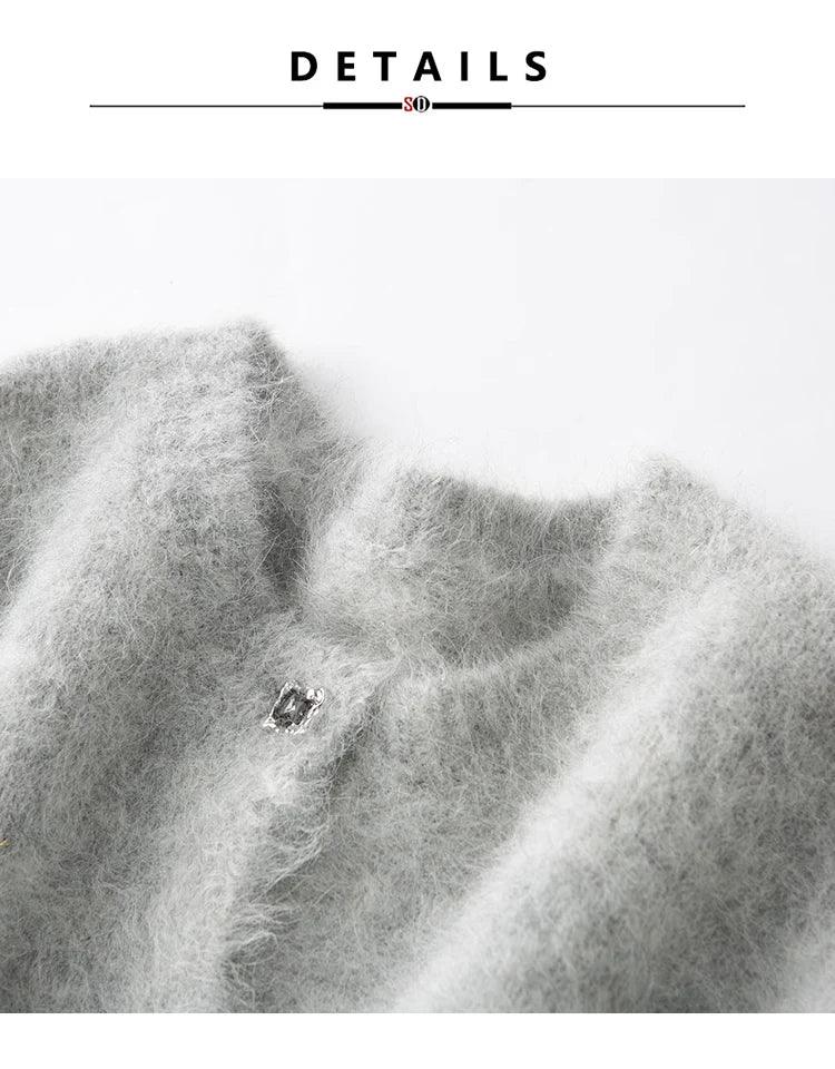 SuyaDream, Women Cardigans, 78%Alpaca, O Neck, Single breasted Solid Sweaters, 2025 Fall Winter Warm Jackets, White, Grey, Pink