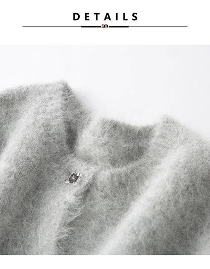 SuyaDream, Women Cardigans, 78%Alpaca, O Neck, Single breasted Solid Sweaters, 2025 Fall Winter Warm Jackets, White, Grey, Pink