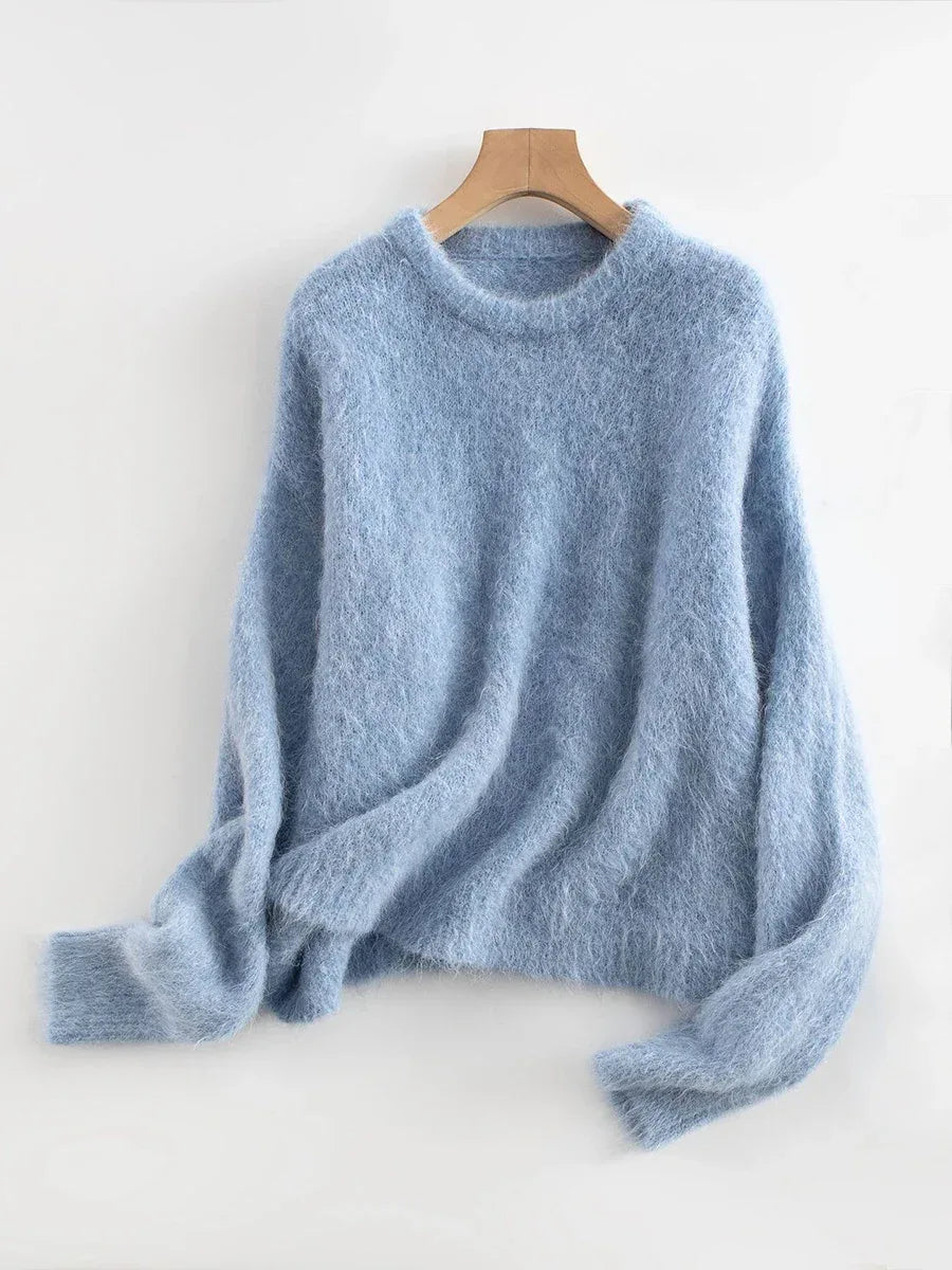 SuyaDream Warm Alpaca Pullovers for Woman, Dropped Sleeved Loose Sweaters, 2025 Fall Winter Top, Camel, Beige