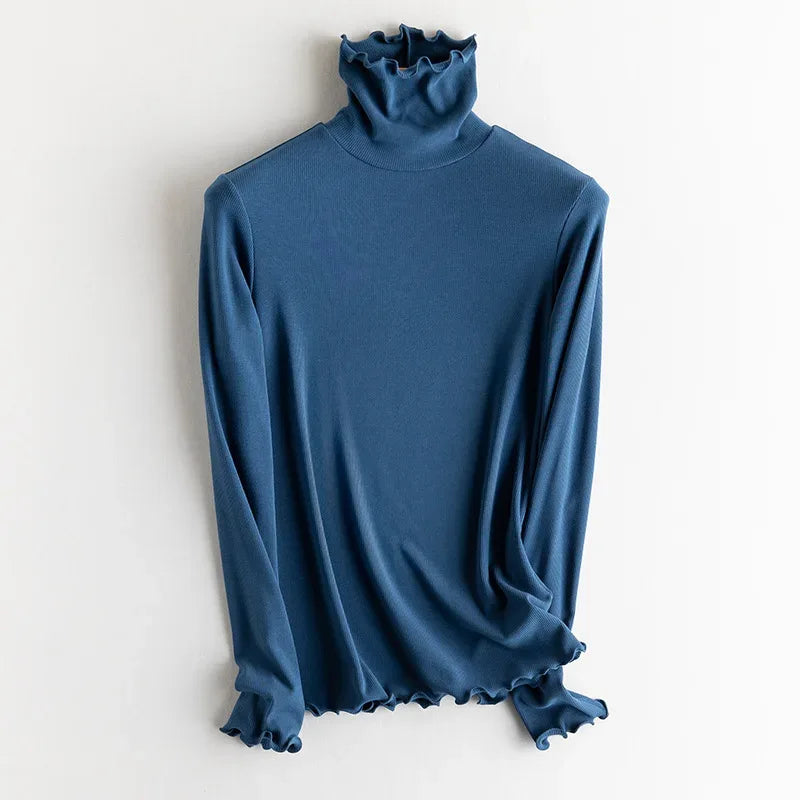 SuyaDream, Women Bottoming T Shirt, Silk Viscose Blend, Long Sleeves, Solid Basic Thermal  Shirt, 2024 Autumn Winter Top