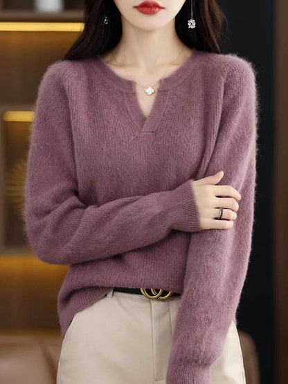 Elegant V-Neck Mink Cashmere Sweater - Montero Milan