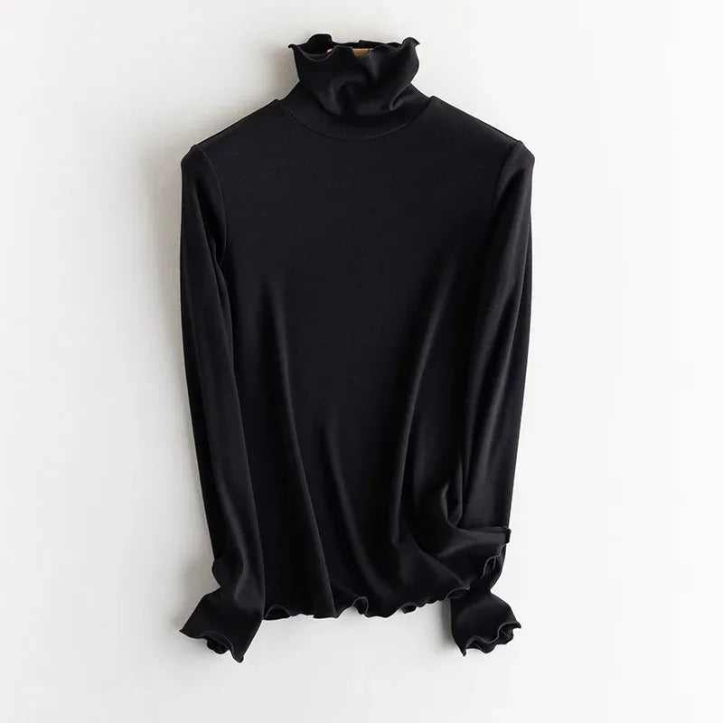 SuyaDream, Women Bottoming T Shirt, Silk Viscose Blend, Long Sleeves, Solid Basic Thermal  Shirt, 2024 Autumn Winter Top