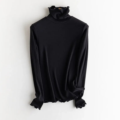 SuyaDream, Women Bottoming T Shirt, Silk Viscose Blend, Long Sleeves, Solid Basic Thermal  Shirt, 2024 Autumn Winter Top