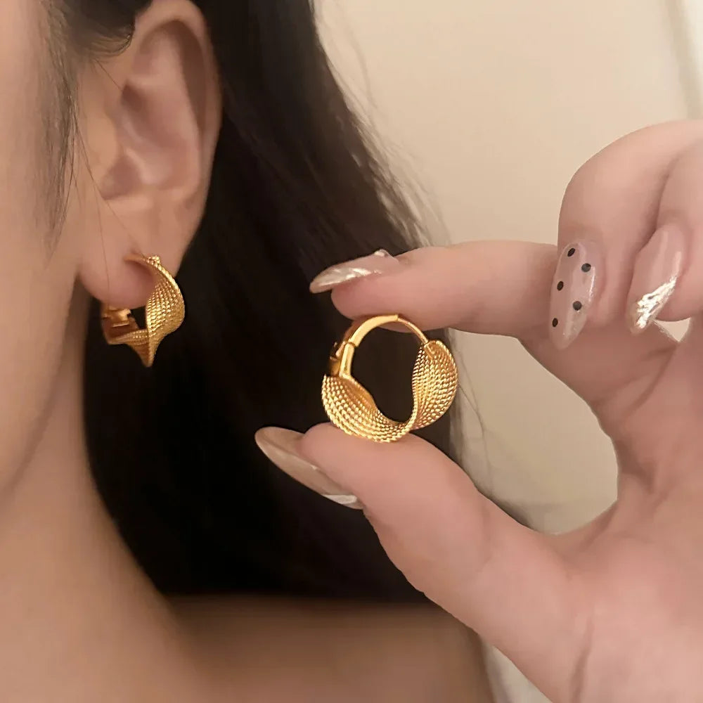 Real 925 Sterling Silver 14K Gold Twisted Wrinkled Round Hoop Earrings for Women Minimalist Trendy Fine Jewelry Accessories