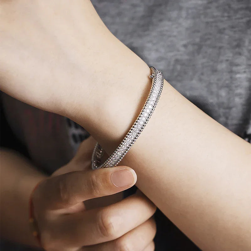 2mm Full Moissanite Bracelets with GRA Certified 100% 925 Sterling Silver Plated 18K Gold Luxury Fine Jewelry Bangle For Women