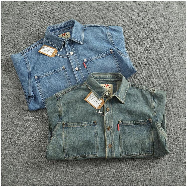American Casual Men's Long Sve Denim irt Pure Cotton Heavyweight Waed Vintage Workwear Layering irt Jaet