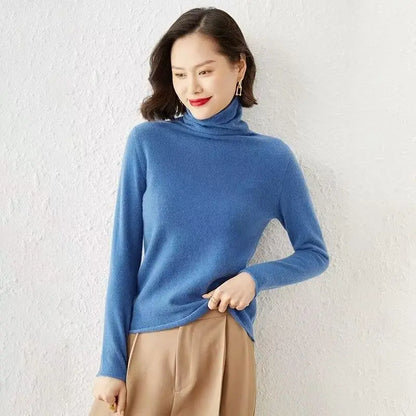 100%Merino Pure Wool Sweater Women's AutumnWinter Long Sleeve High Neck Pullover Warm High Quality Solid Color Basic Knit Jumper