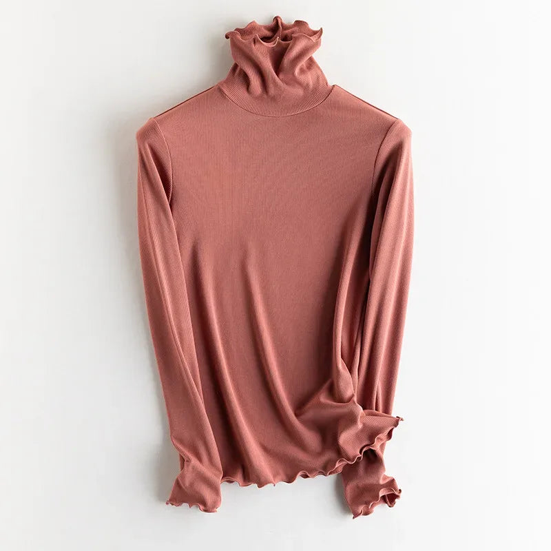 SuyaDream, Women Bottoming T Shirt, Silk Viscose Blend, Long Sleeves, Solid Basic Thermal  Shirt, 2024 Autumn Winter Top