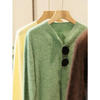 Fleece Wool-Cashmere Button Cardigan