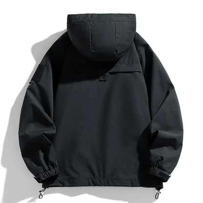 Windbreakers Men Hooded Jacket Zipper Coat Cargo Waterproof Black Bomber Camping Loose Thin Softshell Hooded Hiking Jacket