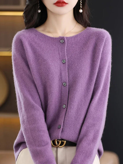 Women Cashmere Sweater 100% Merino Wool Knitted Cardigan Autumn Winter  Knitwear O-Neck Female  Solid Color Casual Fashion Top