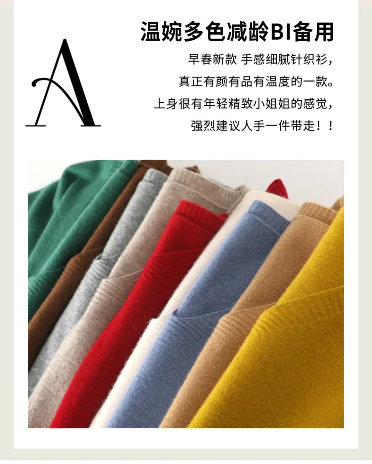 Spring/Summer 2025 Ladies Sweater Pullover Solid Color V-neck Half-sleeved Knitted Cashmere Sweater Thin Casual Top