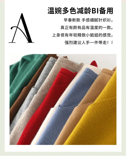 Spring/Summer 2025 Ladies Sweater Pullover Solid Color V-neck Half-sleeved Knitted Cashmere Sweater Thin Casual Top