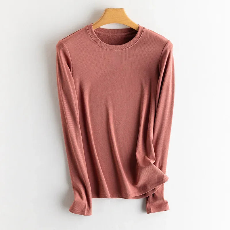 SuyaDream, Women Bottoming T Shirt, Silk Viscose Blend, Long Sleeves, Solid Basic Thermal  Shirt, 2024 Autumn Winter Top
